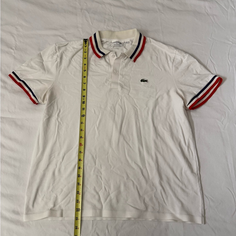 Lacoste Men's Polo Shirt in White with Red and Blue Trim